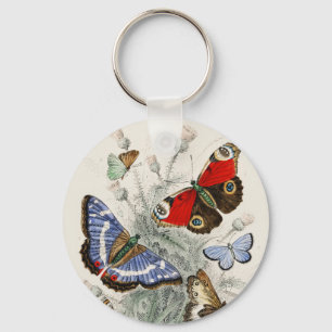 Vintage botanische illustratie van vlinders sleutelhanger