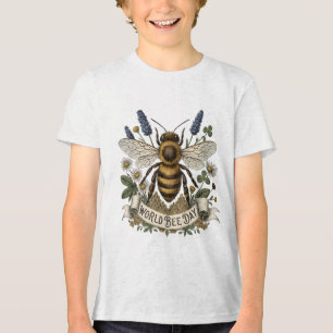 Vintage botanische illustratie voor Wereld Bijenda Tri-Blend Shirt