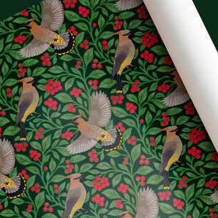Vintage Botanische Kerst Pestrildfinzen Cadeaupapier