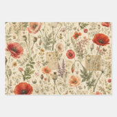 Vintage botanische klaproos inpakpapier vel (Voorkant 3)