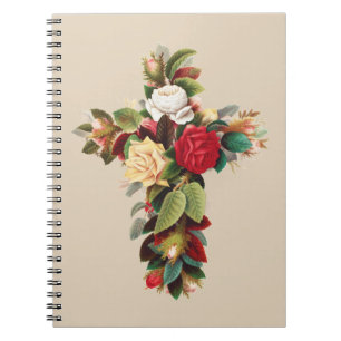 Vintage botanische kruisrozen religieuze kunst notitieboek