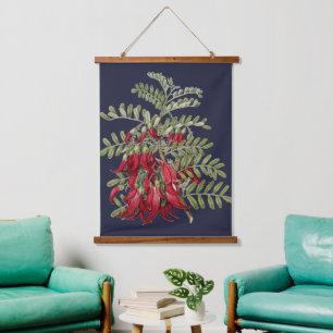 Vintage Botanische Kunst van de Rode Kaka-snavelbl Hangend Wandkleed