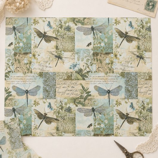 Vintage Botanische Libel Collage Decoupage Tissuepapier