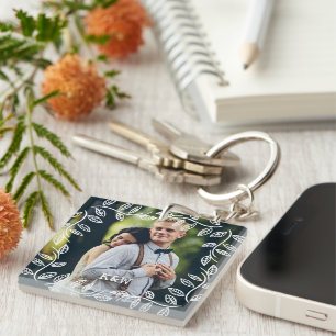 Vintage Botanische Lijst Monogrammed Foto Sleutelhanger
