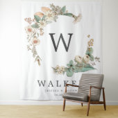 Vintage Botanische Monogram Achtergrond Fotohokje Wandkleed (In situ)