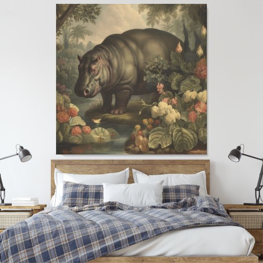 Vintage Botanische Nijlpaard  Canvas Afdruk (Insitu (Slaapkamer))