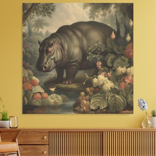 Vintage Botanische Nijlpaard  Canvas Afdruk (Insitu (Woonkamer))