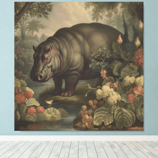 Vintage Botanische Nijlpaard  Canvas Afdruk (Insitu (Houten vloer))