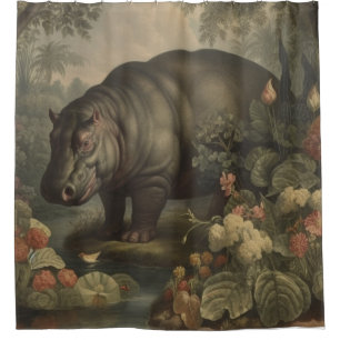 Vintage Botanische Nijlpaard Douchegordijn