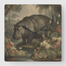 Vintage Botanische Nijlpaard Vierkante Klok
