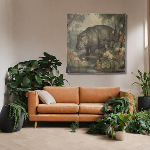Vintage Botanische Nijlpaard Wandkleed