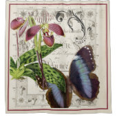 Vintage botanische orchidee en vlinder douchegordijn (Voorkant)