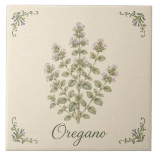 Vintage botanische oregano cottage keuken kruid tegeltje