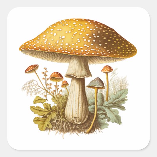 Vintage Botanische Paddenstoel Sticker 1 (Voorkant)