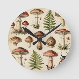 Vintage botanische paddestoel varen collage ronde klok