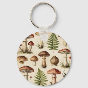 Vintage botanische paddestoel varen collage sleutelhanger