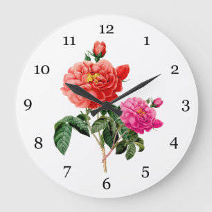 vintage botanische rode, roze rozenbloemen grote klok