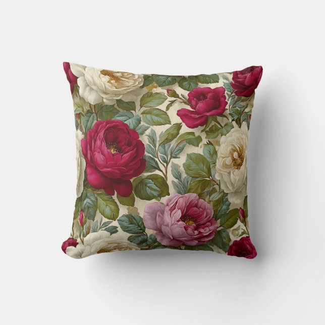 Vintage Botanische Romantische Chic Bloemmotieven Kussen (Voorkant)