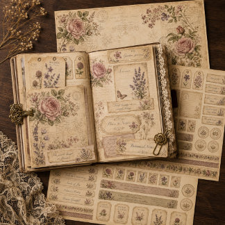 Vintage botanische rommel journaal papier knutsels inpakpapier vel