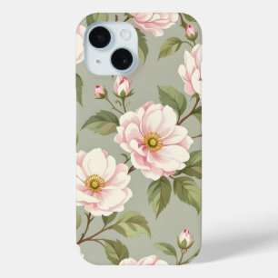 Vintage botanische roze bloemige saliegroene iPhon iPhone 15 Case