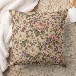 Vintage Botanische Rozen Tuin & Vlinder Patroon Kussen