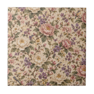 Vintage Botanische Rozen Tuin & Vlinder Patroon Tegeltje