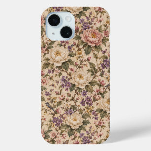 Vintage botanische rozentuin en vlinderpatroon iPhone 15 case
