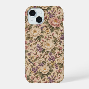 Vintage botanische rozentuin en vlinderpatroon iPhone 15 case