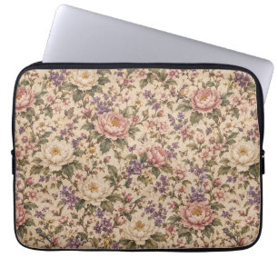 Vintage botanische rozentuin en vlinderpatroon laptop sleeve