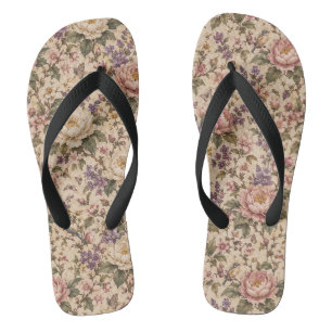 Vintage botanische rozentuin en vlinderpatroon teenslippers