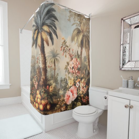 Vintage botanische scène met palmen douchegordijn (In situ)