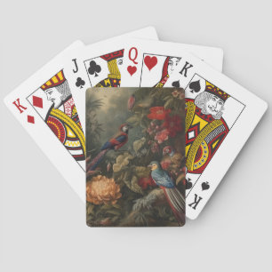 Vintage botanische scène vogels bloemen in het par pokerkaarten