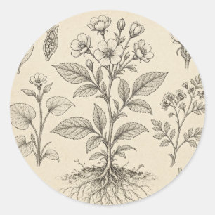 Vintage Botanische Schets Ronde Sticker