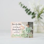 Vintage Botanische Stoffige Peach Rose Bat Mitzvah Advieskaart (Staand voorkant)