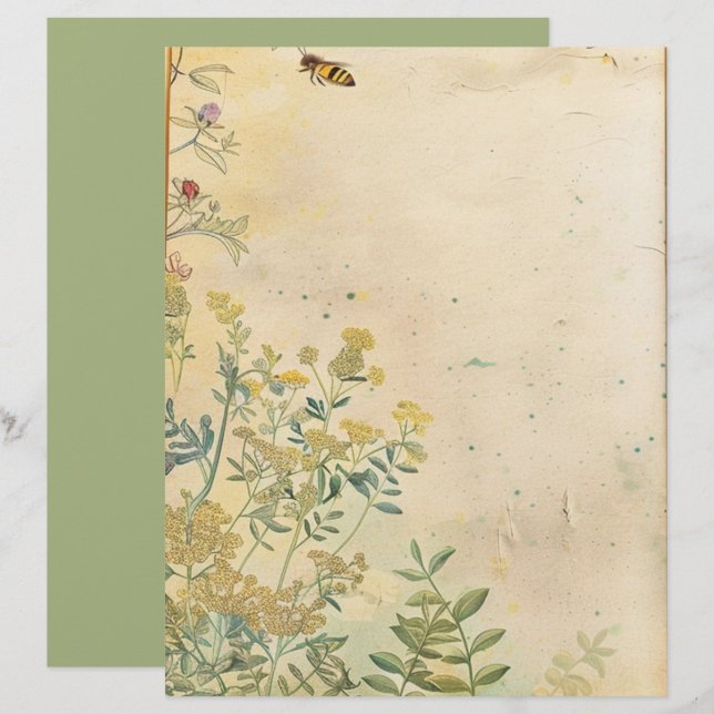 Vintage botanische tuinscrapboekpapier  (Voorkant / Achterkant)