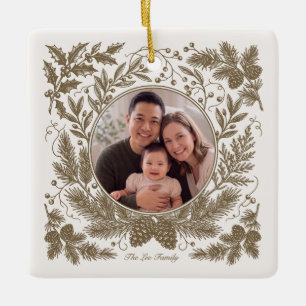 Vintage Botanische Twee-Foto Familie - Bruin Keramisch Ornament