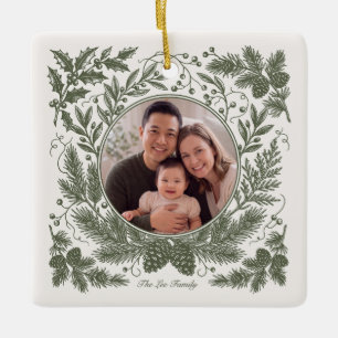 Vintage Botanische Twee-Foto Familie - Groen Keramisch Ornament