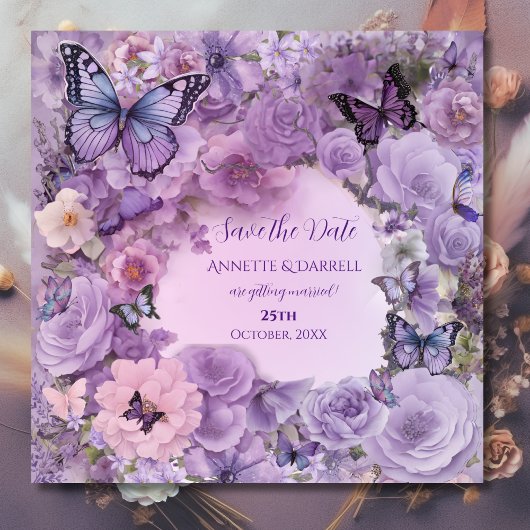 Vintage Botanische Vlinder Lavendel Bruiloft Save The Date
