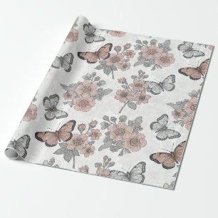 Vintage botanische vlinder toile patroon (1) cadeaupapier
