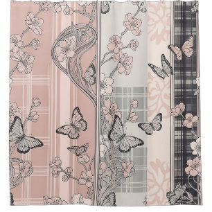 Vintage botanische vlinder toile patroon (4) douchegordijn