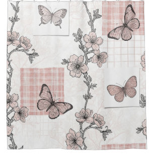 Vintage botanische vlinder toile patroon (5) douchegordijn
