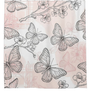 Vintage botanische vlinder toile patroon (6) douchegordijn