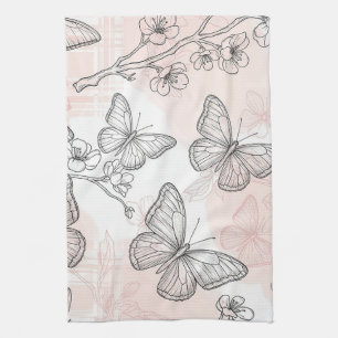 Vintage botanische vlinder toile patroon (6) theedoek
