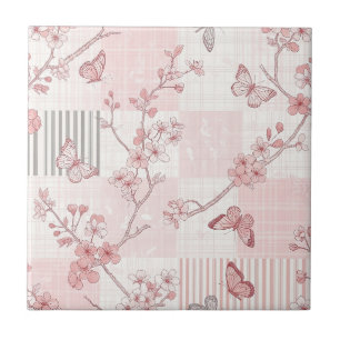 Vintage botanische vlinder toile patroon (7) tegeltje