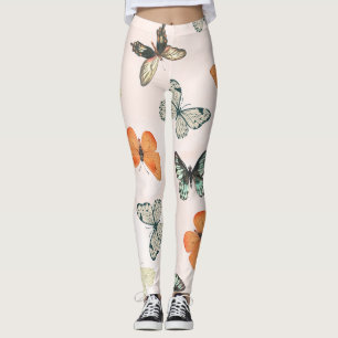 Vintage botanische vlinderprint crème leggingen leggings