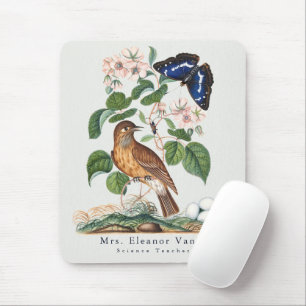Vintage botanische vogel aangepaste naam leraar bu muismat