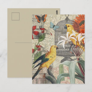 Vintage Botanische Vogel Natuur Antiek Tropisch  Briefkaart