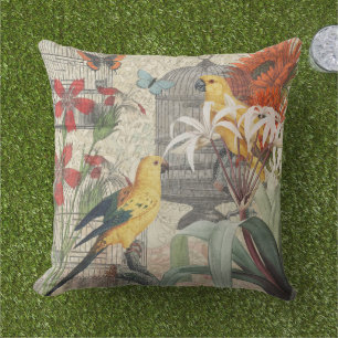 Vintage Botanische Vogel Natuur Antiek Tropisch Buitenkussen