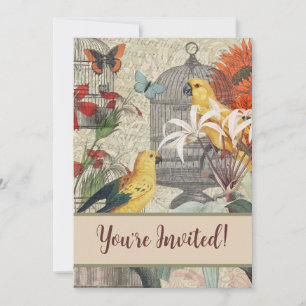 Vintage Botanische Vogel Natuur Antiek Tropisch Kaart
