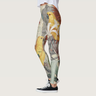 Vintage Botanische Vogel Natuur Antiek Tropisch  Leggings